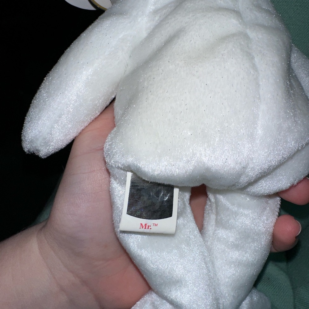 White Beanie Bear with bow tie - Picture 3 of 3